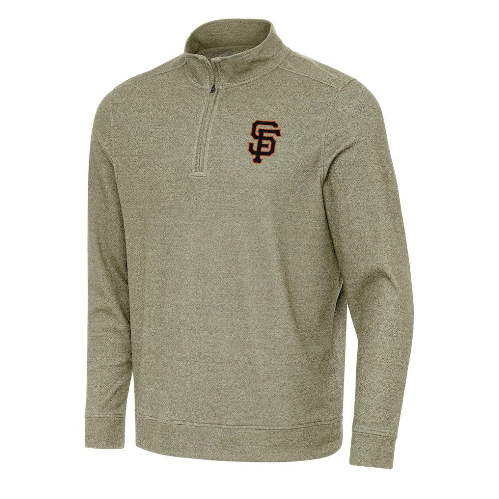 San Francisco Giants Antigua Subtle Quarter-Zip Sweatshirt - Heather Olive - MLB Lifestyle