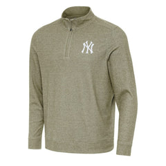 New York Yankees Antigua Subtle Quarter-Zip Sweatshirt - Heather Olive - MLB Discount