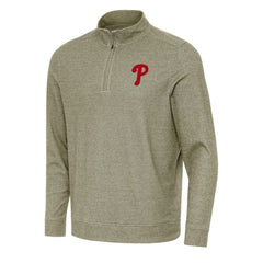 Philadelphia Phillies Antigua Subtle Quarter-Zip Sweatshirt - Heather Olive - MLB Sale