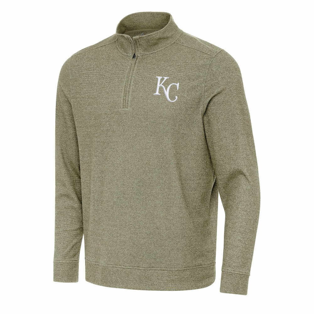 Kansas City Royals Antigua Subtle Quarter-Zip Sweatshirt - Heather Olive - MLB Lifestyle