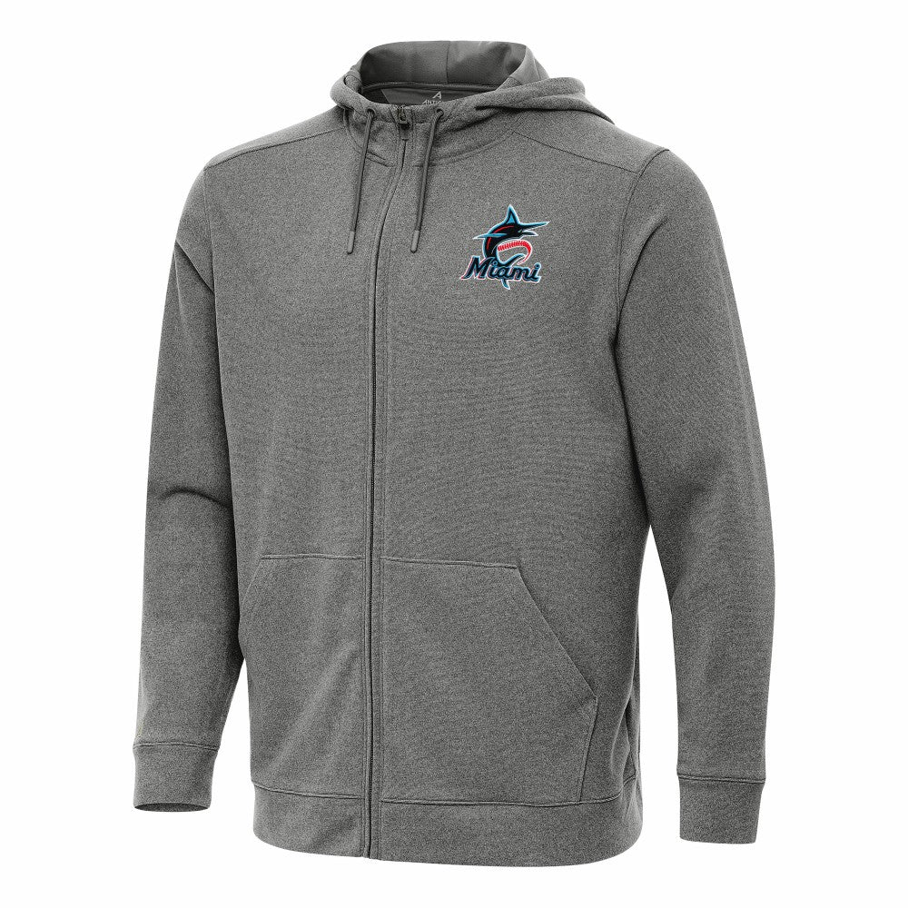 Miami Marlins Antigua Effortless Full-Zip Hooded Jacket - Heather Black - MLB on Sale
