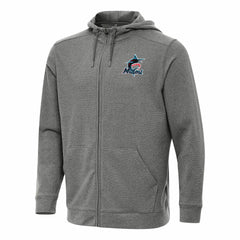 Miami Marlins Antigua Effortless Full-Zip Hooded Jacket - Heather Black - MLB on Sale