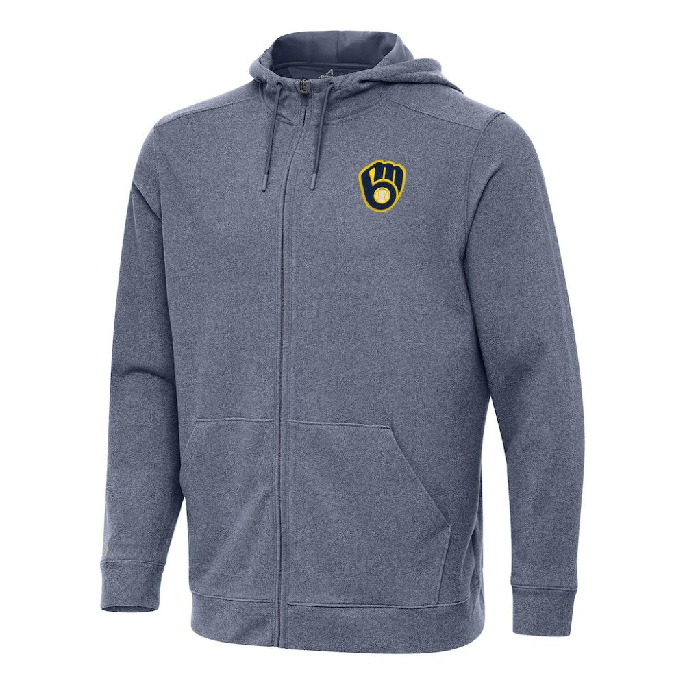 Milwaukee Brewers Antigua Effortless Full-Zip Hooded Jacket - Heather Navy - MLB Online