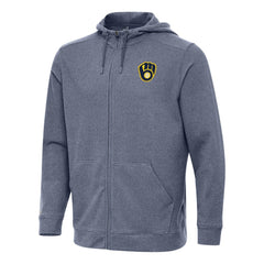 Milwaukee Brewers Antigua Effortless Full-Zip Hooded Jacket - Heather Navy - MLB Online