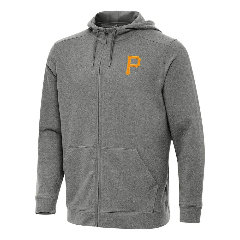 Pittsburgh Pirates Antigua Effortless Full-Zip Hooded Jacket - Heather Black - MLB Discount
