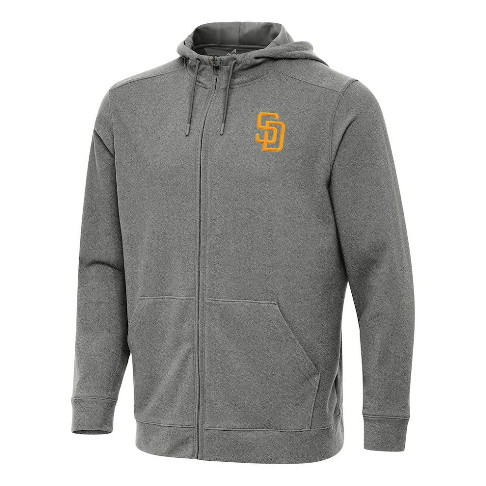 San Diego Padres Antigua Effortless Full-Zip Hooded Jacket - Heather Black - MLB on Sale