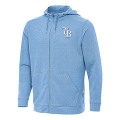 Tampa Bay Rays Antigua Effortless Full-Zip Hooded Jacket - Heather Powder Blue - MLB Lifestyle