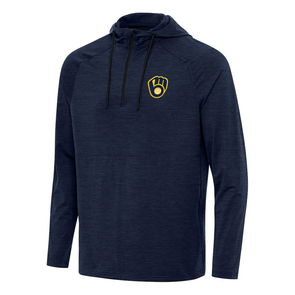 Milwaukee Brewers Antigua Spikes Quarter-Zip Pullover Hoodie - Heather Navy - MLB on Sale