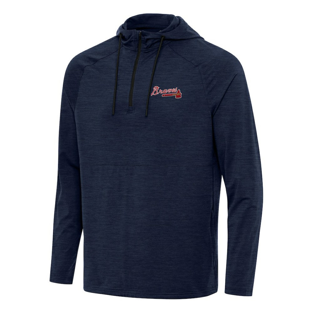Atlanta Braves Antigua Spikes Quarter-Zip Pullover Hoodie - Heather Navy - MLB Lifestyle