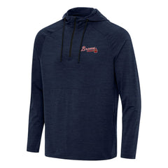 Atlanta Braves Antigua Spikes Quarter-Zip Pullover Hoodie - Heather Navy - MLB Lifestyle