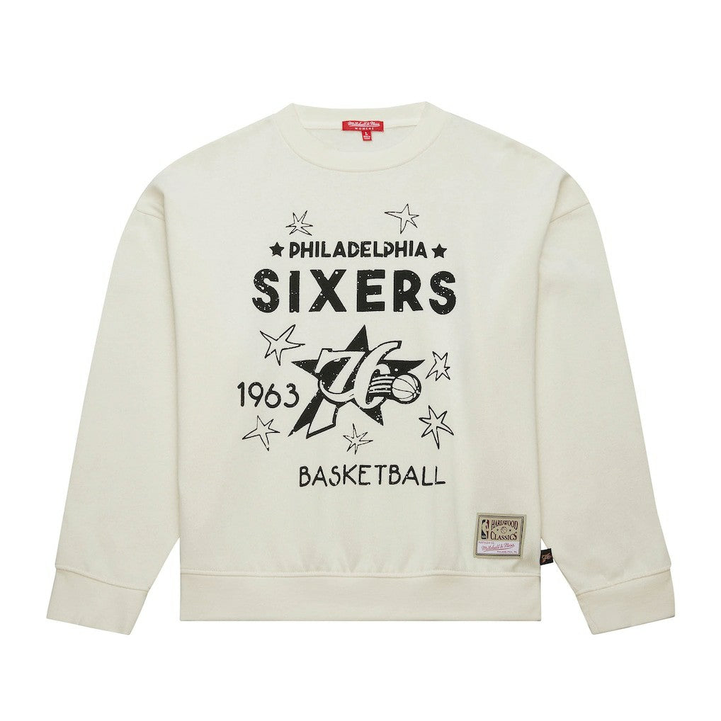 Philadelphia 76ers Women's Hardwood Classics Pullover Sweatshirt Cream | Mitchell & Ness online