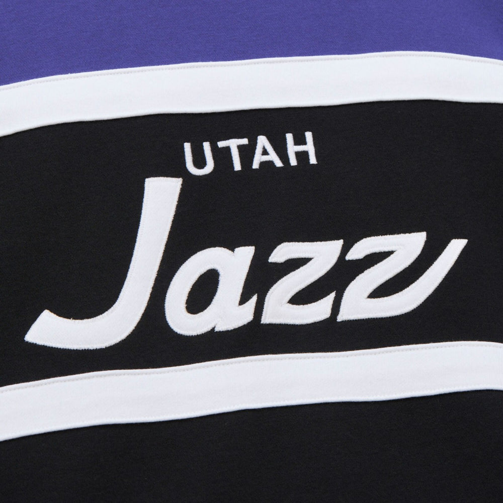 Utah Jazz Hardwood Classics Vintage Logo Head Coach Pullover Sweatshirt Black/Purple | Mitchell & Ness for sale