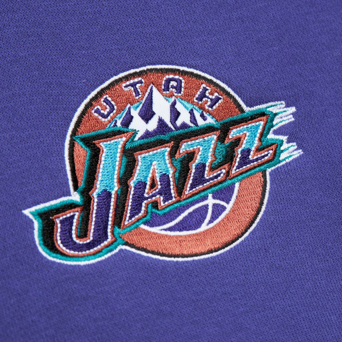 Utah Jazz Hardwood Classics Vintage Logo Head Coach Pullover Sweatshirt Black/Purple | Mitchell & Ness for sale