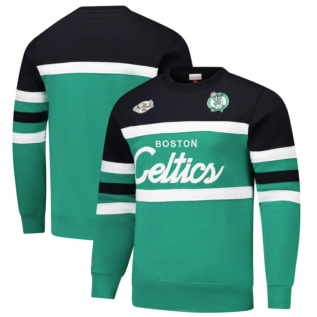 Boston Celtics Hardwood Classics Vintage Logo Head Coach Pullover Sweatshirt Kelly Green/Black | Mitchell & Ness for sale