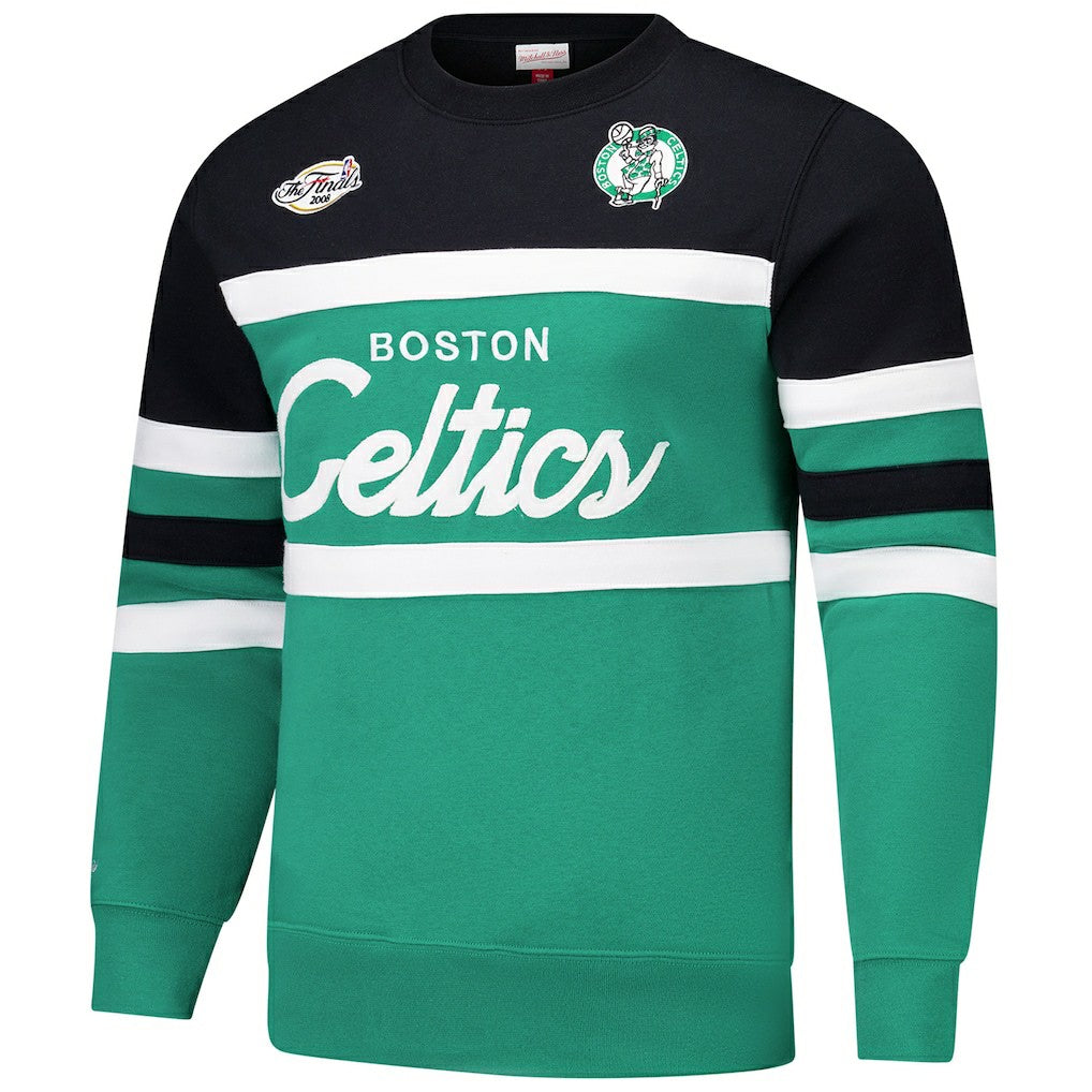 Boston Celtics Hardwood Classics Vintage Logo Head Coach Pullover Sweatshirt Kelly Green/Black | Mitchell & Ness for sale