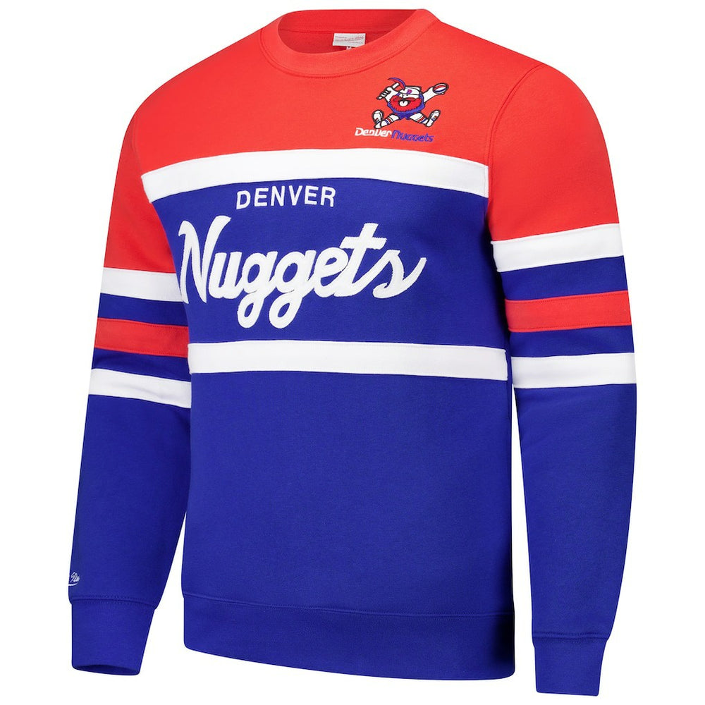 Denver Nuggets Hardwood Classics Vintage Logo Head Coach Pullover Sweatshirt for sale Royal/Red | Mitchell & Ness discount