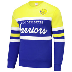 Golden State Warriors Hardwood Classics Vintage Logo Head Coach Pullover Sweatshirt for sale Royal/Gold | Mitchell & Ness online