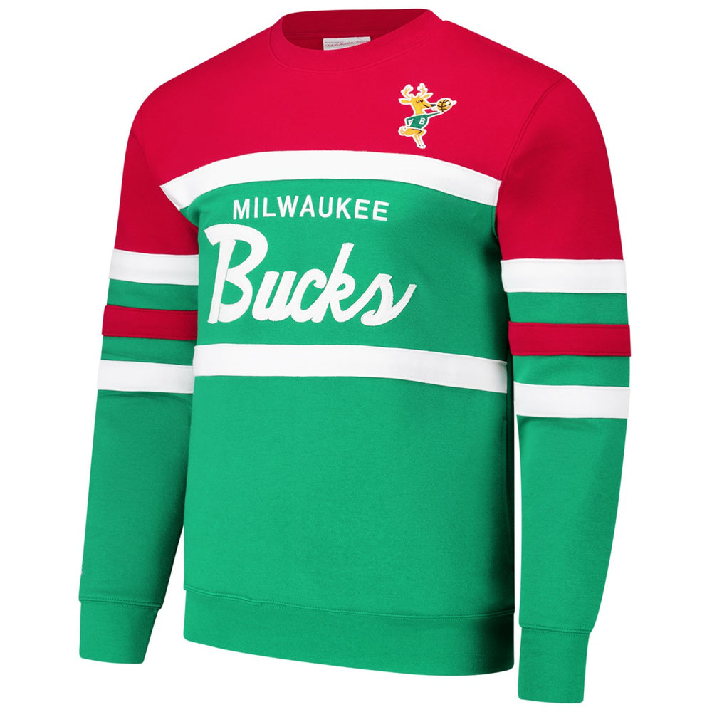 Milwaukee Bucks Hardwood Classics Vintage Logo Head Coach Pullover Sweatshirt Green/Red | Mitchell & Ness US