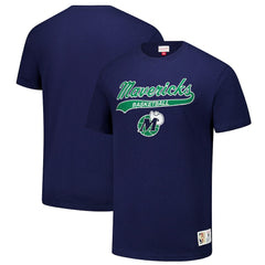 Dallas Mavericks Hardwood Classics Felt Applique Slub T-Shirt for sale Navy | Mitchell & Ness online