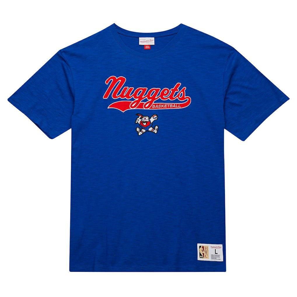 Denver Nuggets Hardwood Classics Felt Applique Slub T-Shirt for sale Royal | Mitchell & Ness outlet