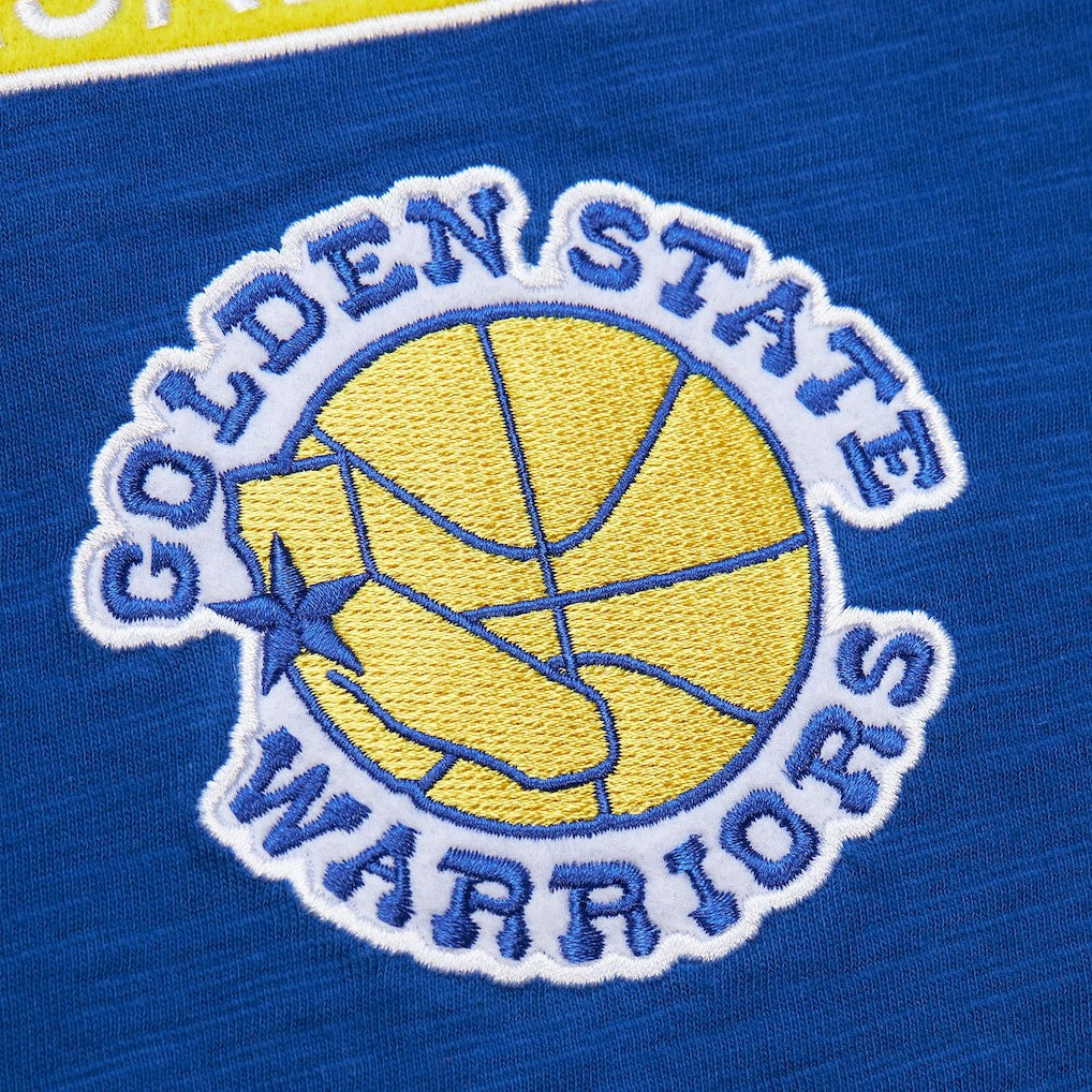 Golden State Warriors Hardwood Classics Felt Applique Slub T-Shirt for sale Royal | Mitchell & Ness outlet