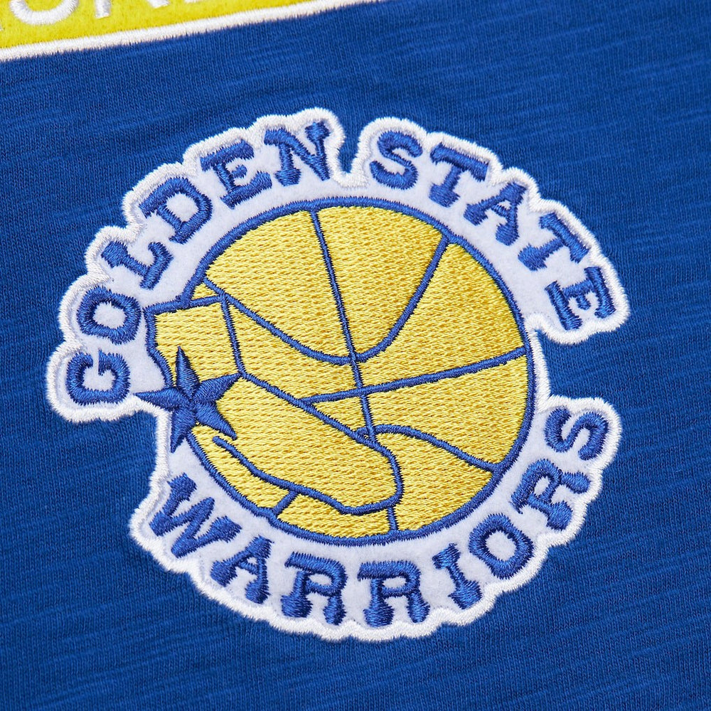 Golden State Warriors Hardwood Classics Felt Applique Slub T-Shirt for sale Royal | Mitchell & Ness outlet