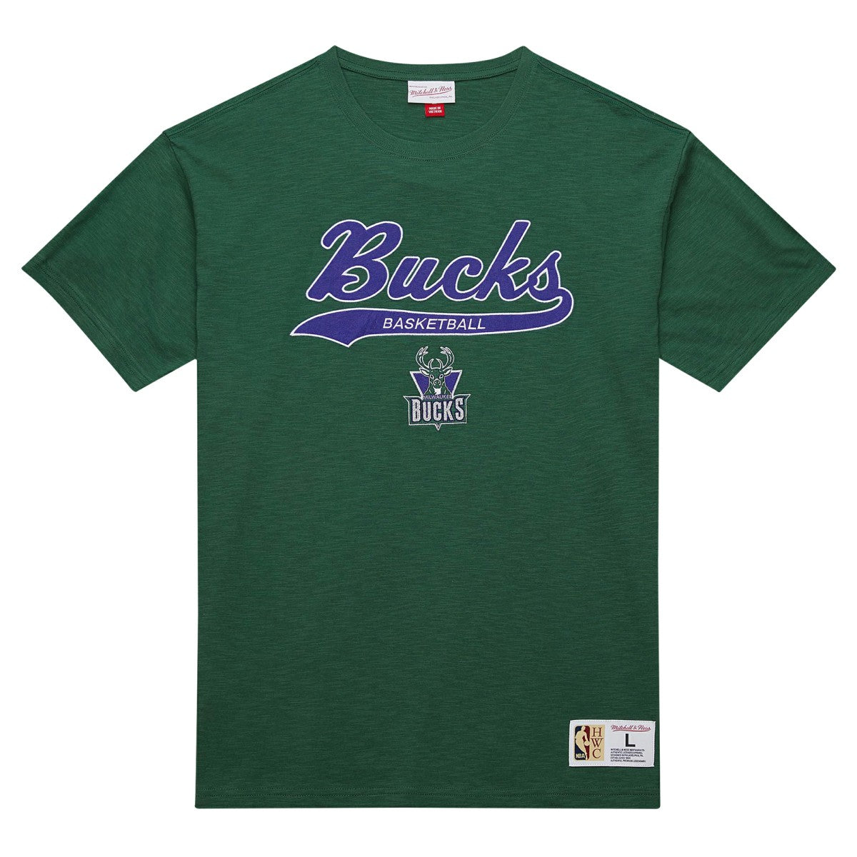Milwaukee Bucks Hardwood Classics Felt Applique Slub T-Shirt Green | Mitchell & Ness outlet