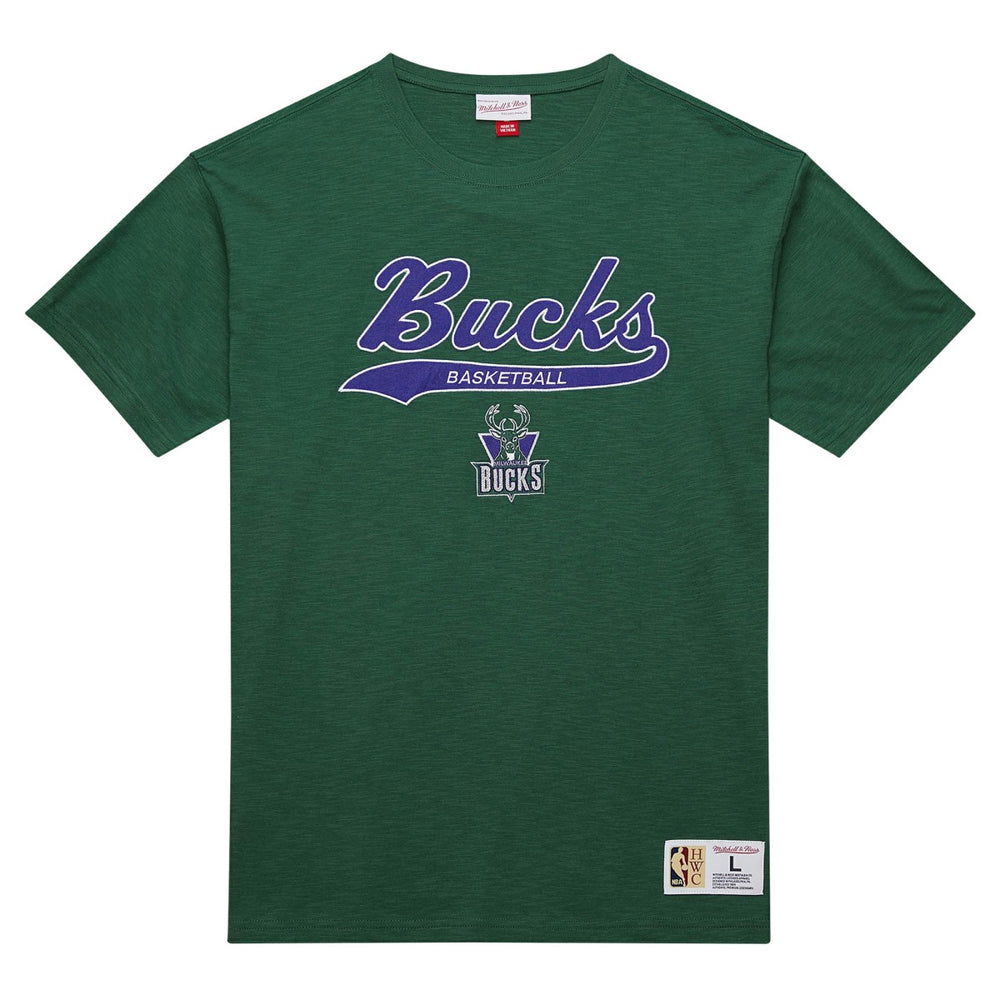 Milwaukee Bucks Hardwood Classics Felt Applique Slub T-Shirt Green | Mitchell & Ness outlet