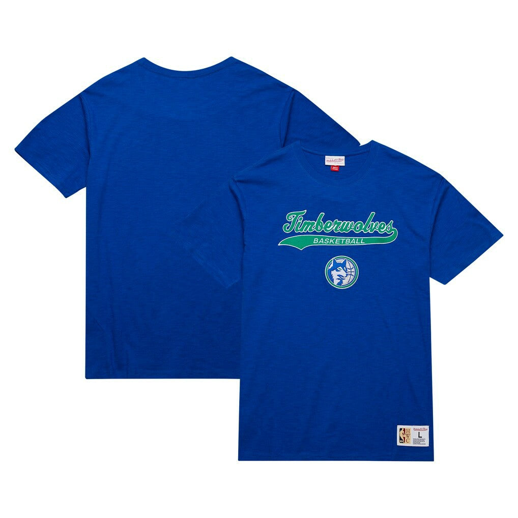 Minnesota Timberwolves Hardwood Classics Felt Applique Slub T-Shirt Blue | Mitchell & Ness