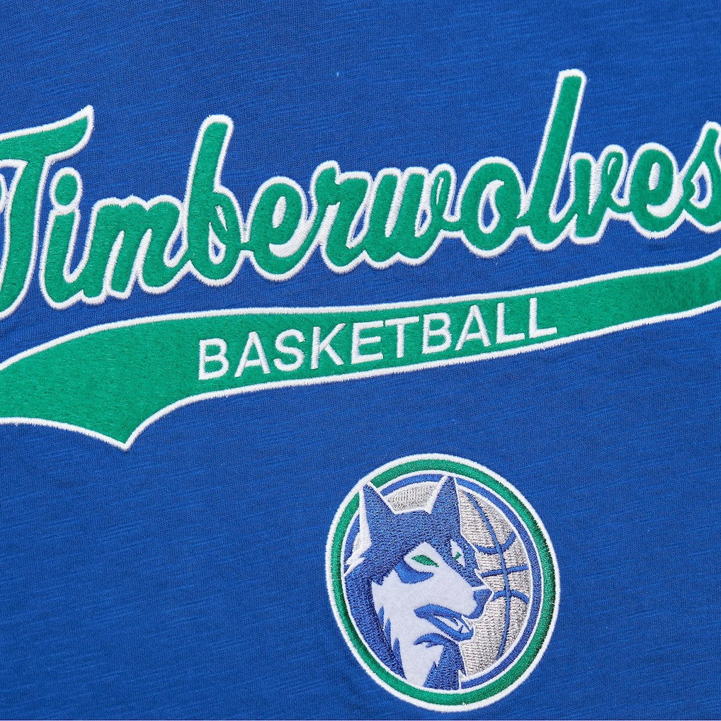 Minnesota Timberwolves Hardwood Classics Felt Applique Slub T-Shirt Blue | Mitchell & Ness