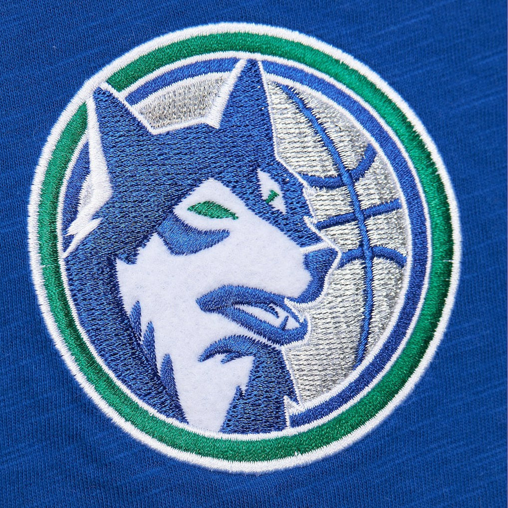 Minnesota Timberwolves Hardwood Classics Felt Applique Slub T-Shirt Blue | Mitchell & Ness