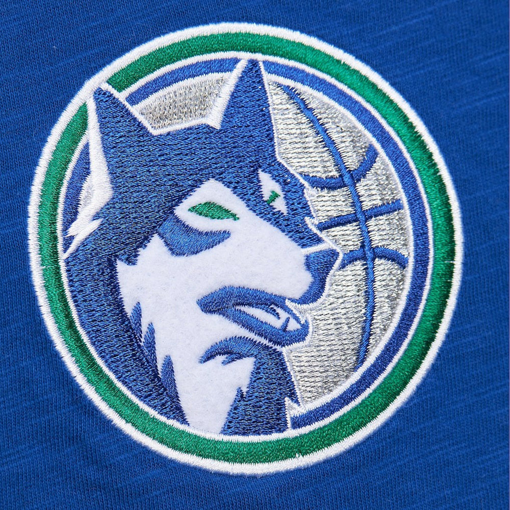 Minnesota Timberwolves Hardwood Classics Felt Applique Slub T-Shirt Blue | Mitchell & Ness