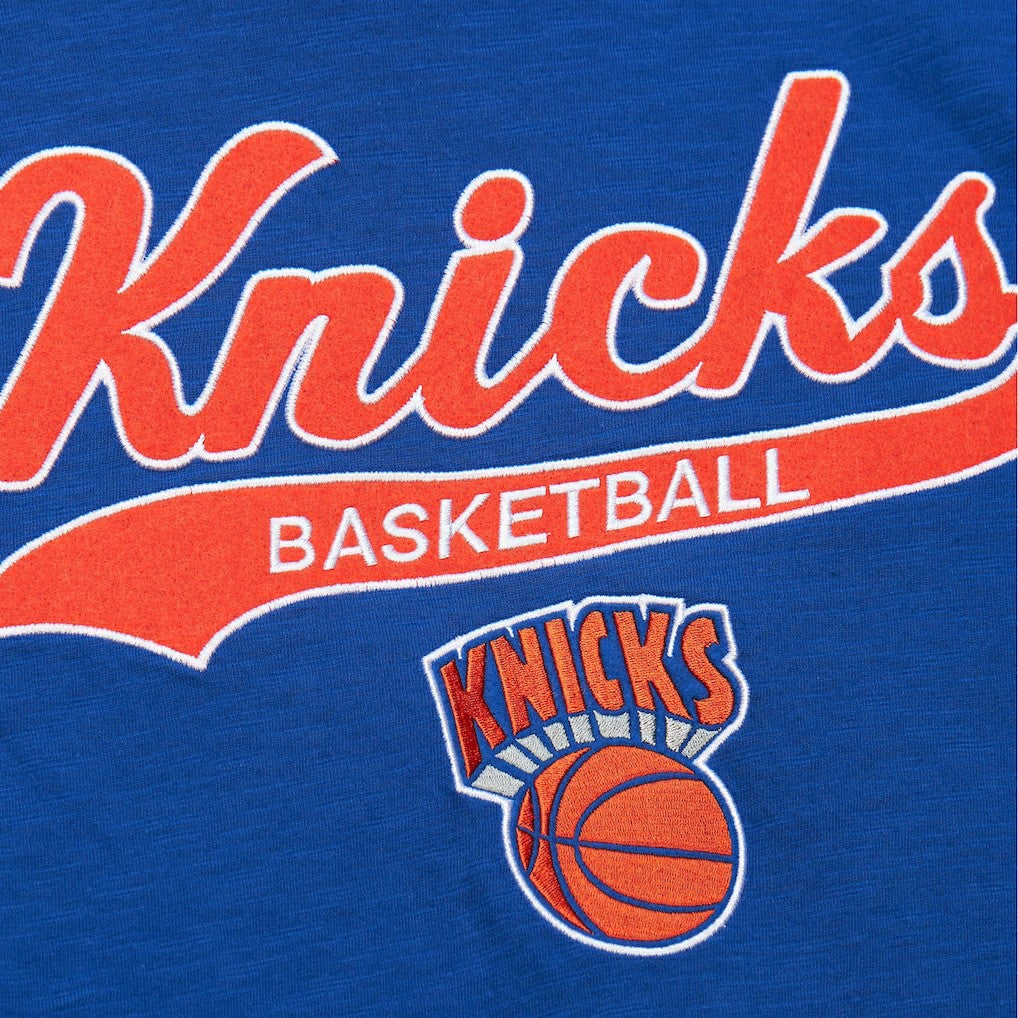 New York Knicks Hardwood Classics Felt Applique Slub T-Shirt Blue | Mitchell & Ness