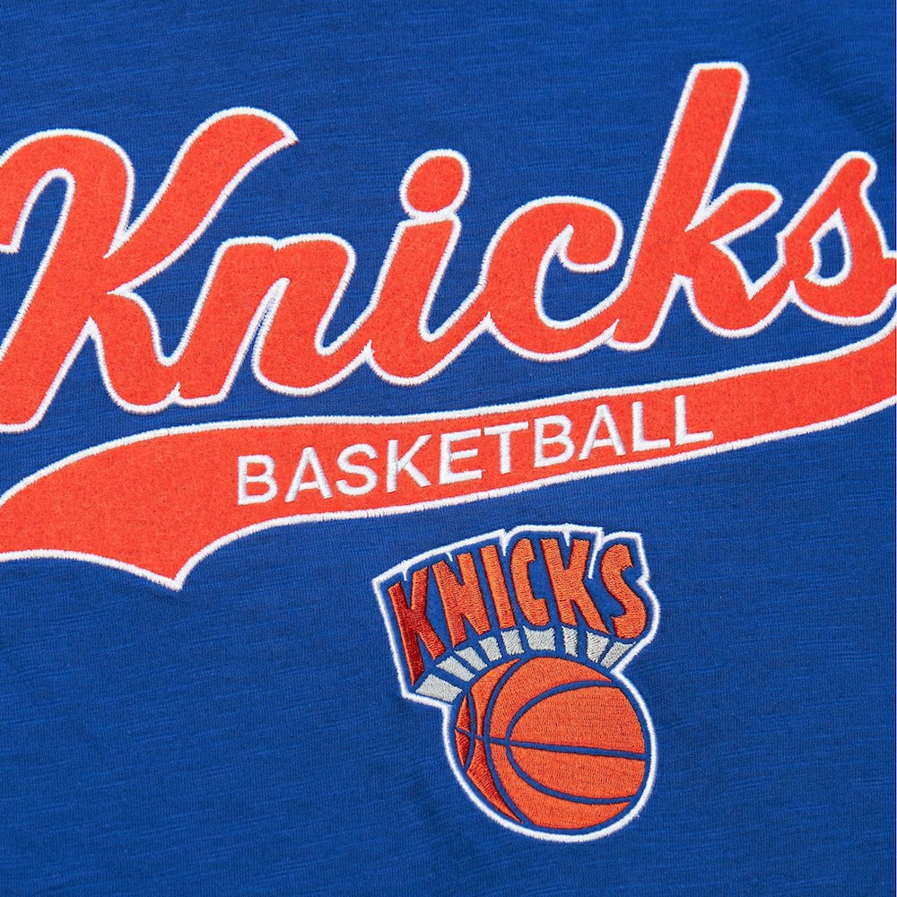 New York Knicks Hardwood Classics Felt Applique Slub T-Shirt Blue | Mitchell & Ness