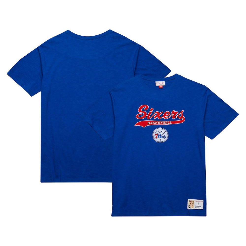 Philadelphia 76ers Hardwood Classics Felt Applique Slub T-Shirt Royal | Mitchell & Ness