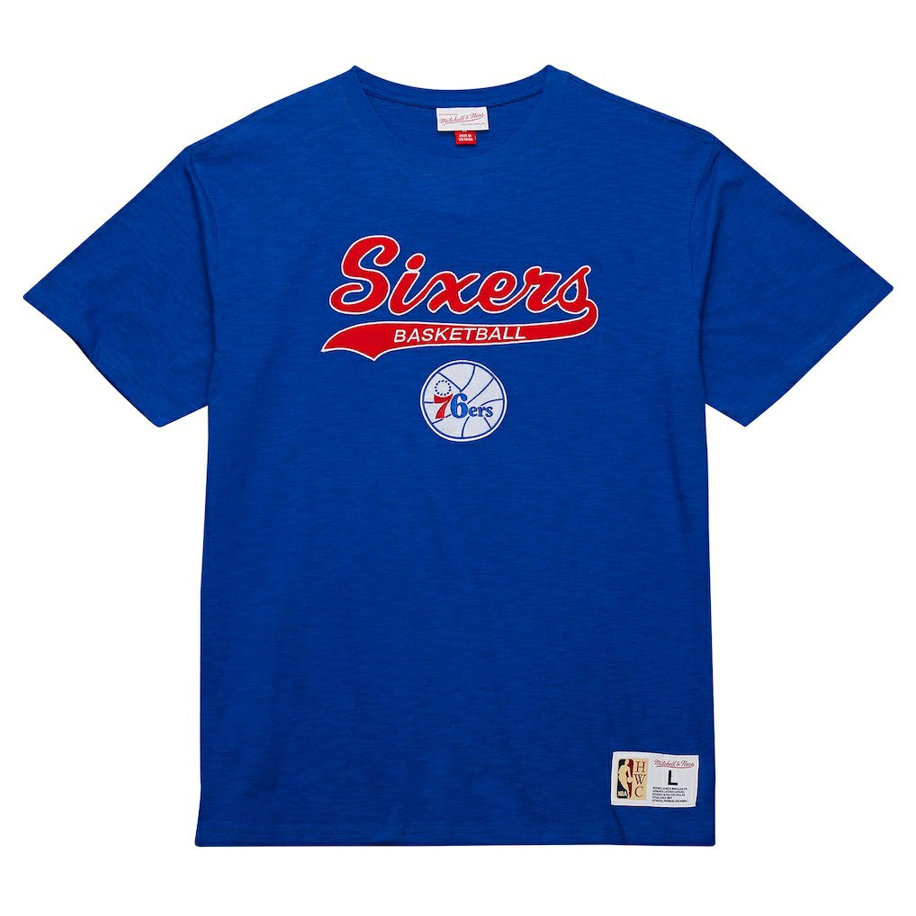 Philadelphia 76ers Hardwood Classics Felt Applique Slub T-Shirt Royal | Mitchell & Ness