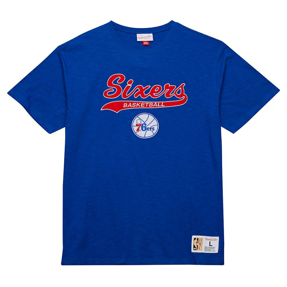 Philadelphia 76ers Hardwood Classics Felt Applique Slub T-Shirt Royal | Mitchell & Ness