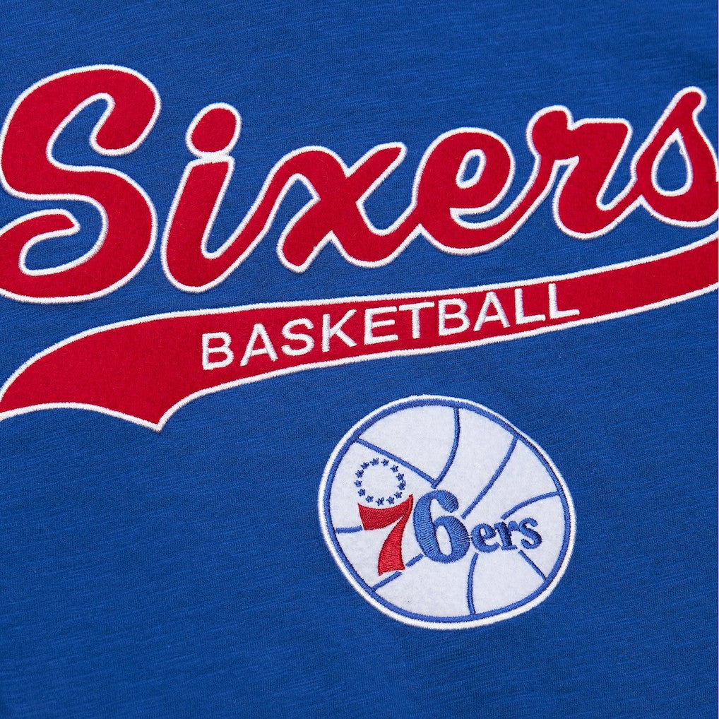Philadelphia 76ers Hardwood Classics Felt Applique Slub T-Shirt Royal | Mitchell & Ness