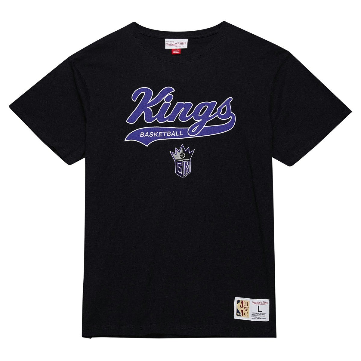 Sacramento Kings Hardwood Classics Felt Applique Slub T-Shirt Black | Mitchell & Ness Near Me