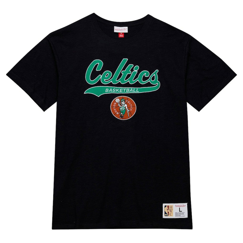 Boston Celtics Hardwood Classics Felt Applique Slub T-Shirt Black | Mitchell & Ness Lifestyle
