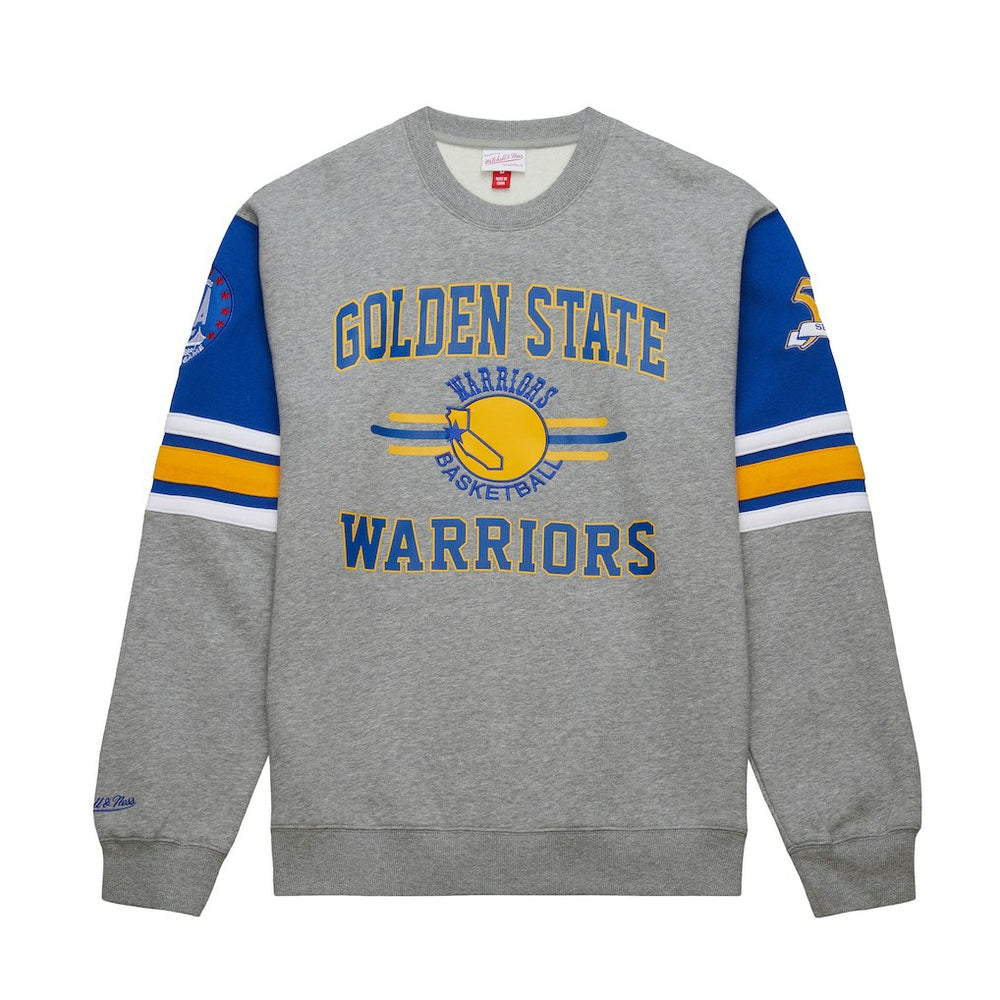 Golden State Warriors Hardwood Classics All Over 4.0 Pullover Sweatshirt for sale Heather Gray | Mitchell & Ness for sale