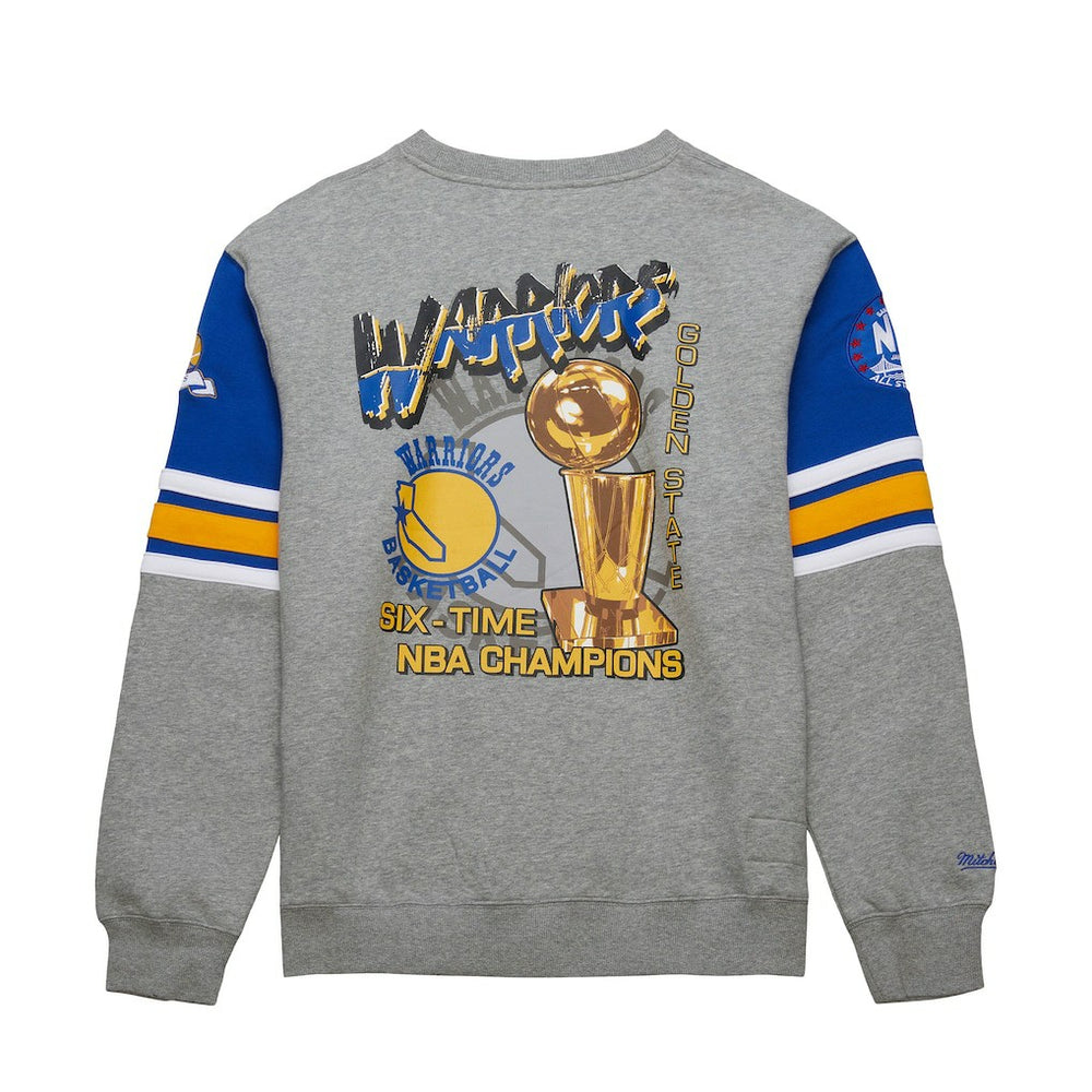 Golden State Warriors Hardwood Classics All Over 4.0 Pullover Sweatshirt for sale Heather Gray | Mitchell & Ness for sale