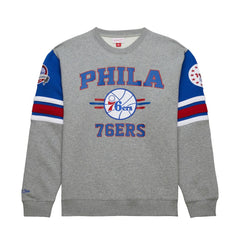Philadelphia 76ers Hardwood Classics All Over 4.0 Pullover Sweatshirt Heather Gray | Mitchell & Ness for sale