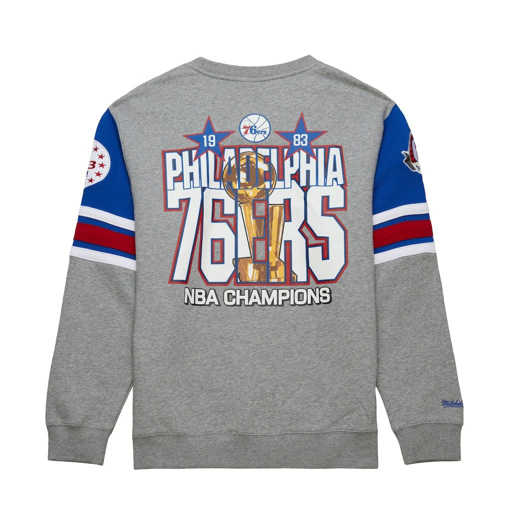 Philadelphia 76ers Hardwood Classics All Over 4.0 Pullover Sweatshirt Heather Gray | Mitchell & Ness for sale