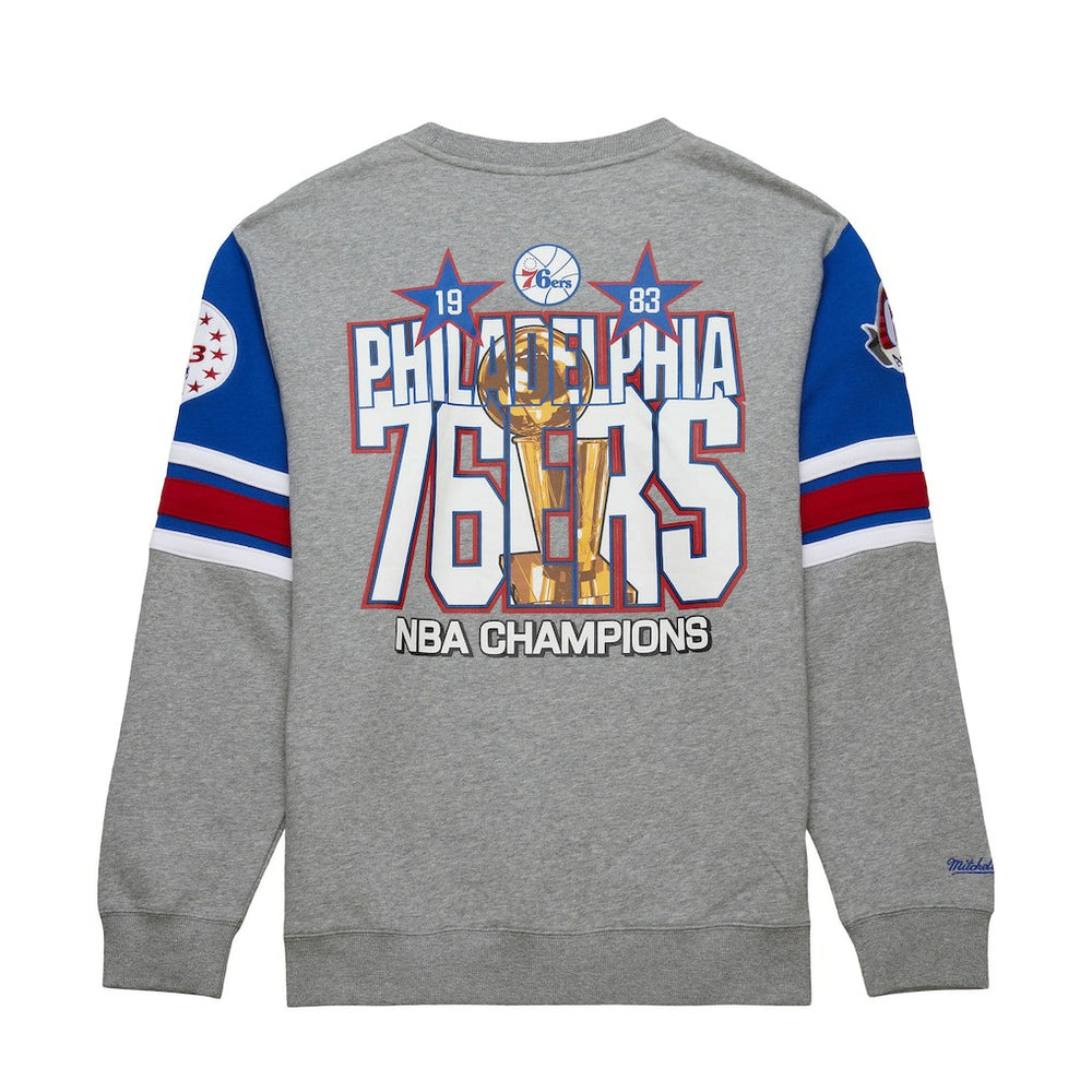 Philadelphia 76ers Hardwood Classics All Over 4.0 Pullover Sweatshirt Heather Gray | Mitchell & Ness for sale