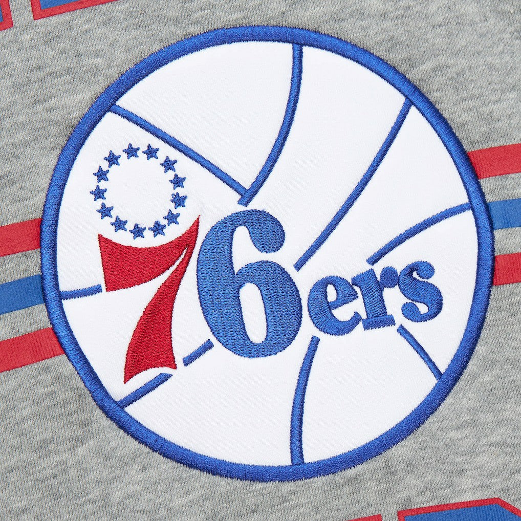 Philadelphia 76ers Hardwood Classics All Over 4.0 Pullover Sweatshirt Heather Gray | Mitchell & Ness for sale