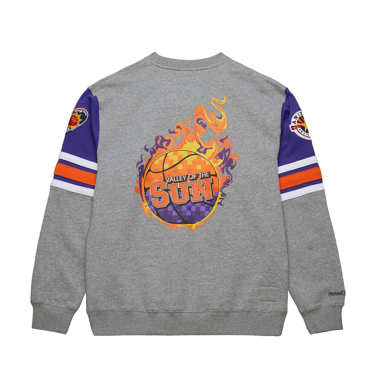 Phoenix Suns Hardwood Classics All Over 4.0 Pullover Sweatshirt Heather Gray | Mitchell & Ness Lifestyle