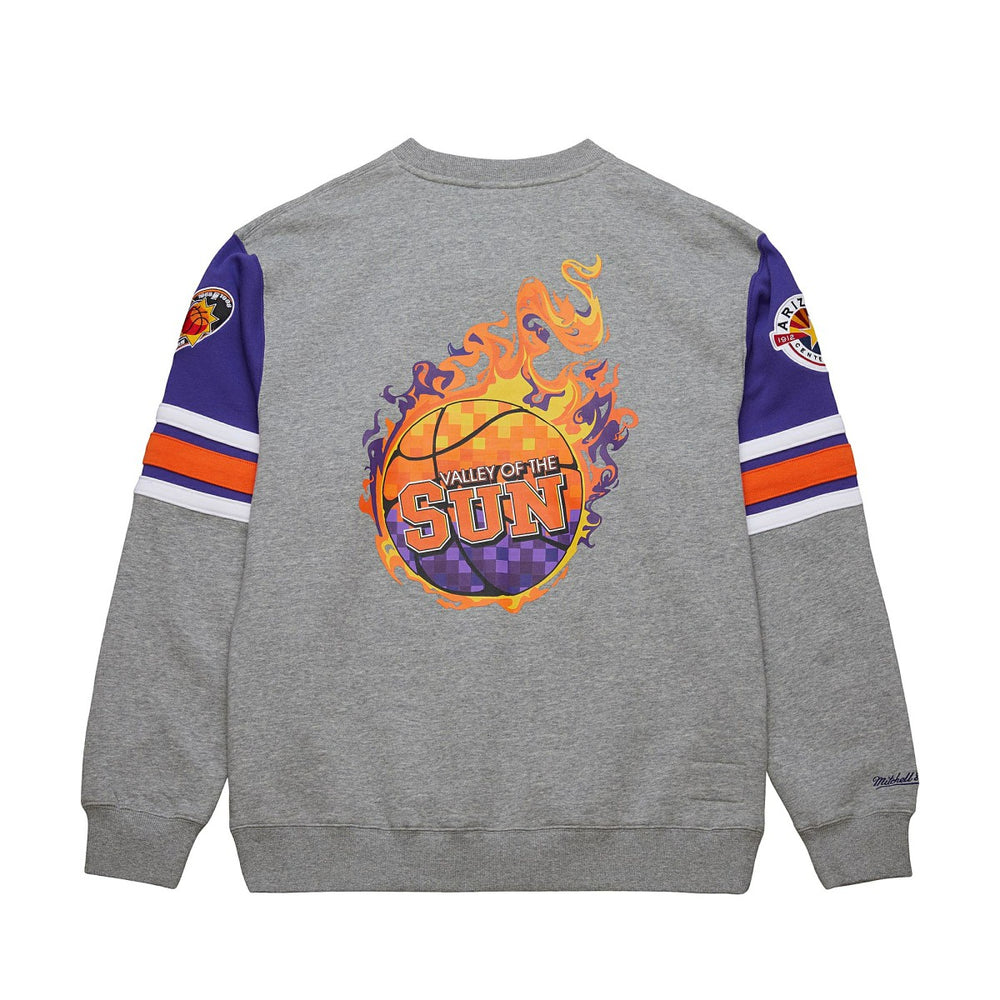 Phoenix Suns Hardwood Classics All Over 4.0 Pullover Sweatshirt Heather Gray | Mitchell & Ness Lifestyle