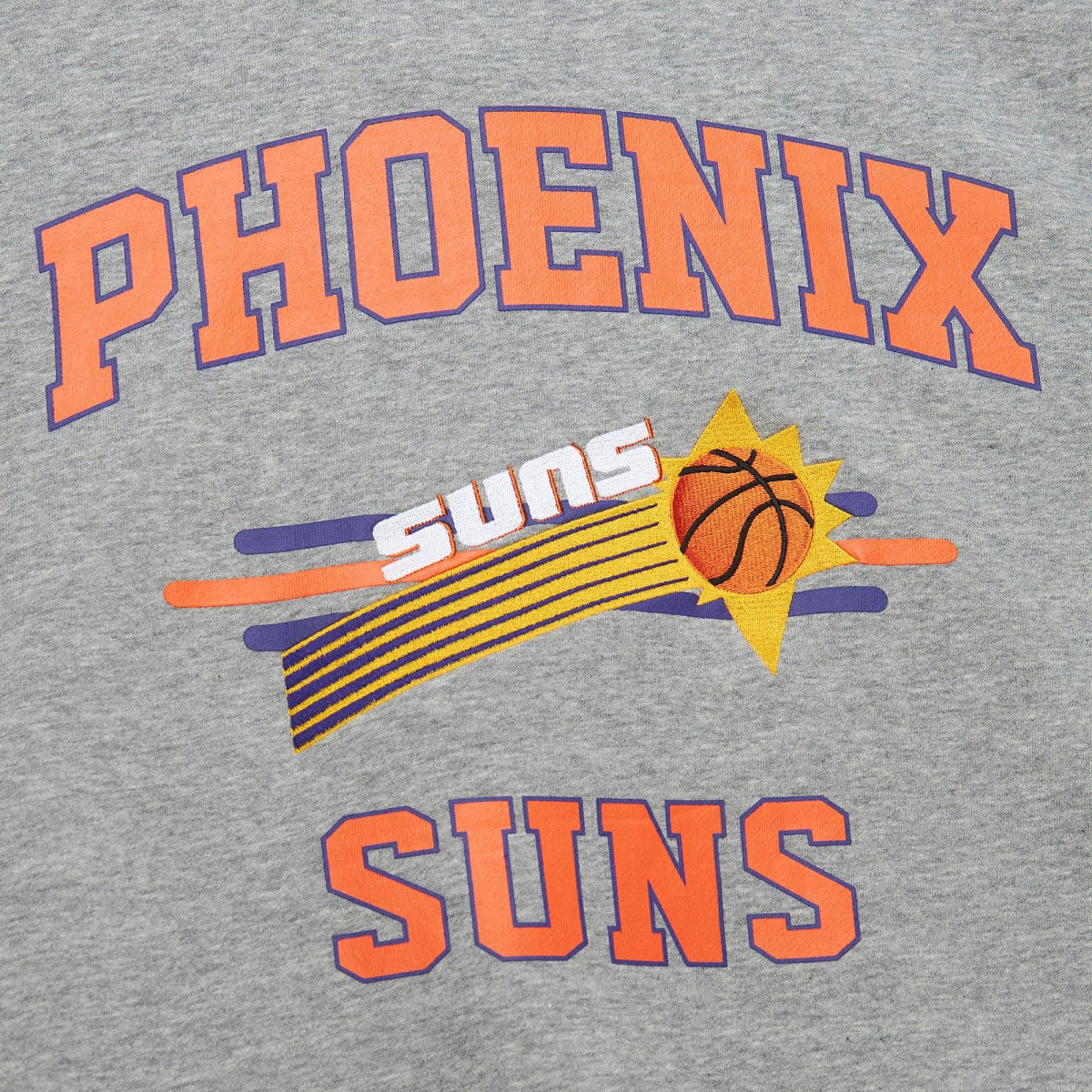 Phoenix Suns Hardwood Classics All Over 4.0 Pullover Sweatshirt Heather Gray | Mitchell & Ness Lifestyle