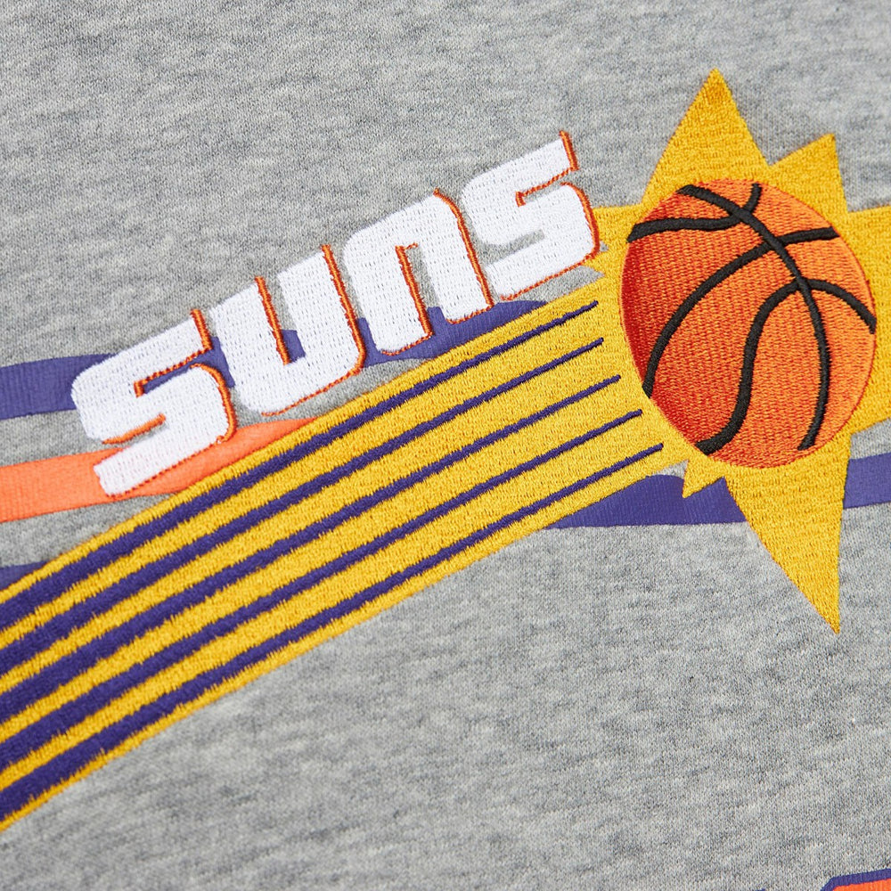 Phoenix Suns Hardwood Classics All Over 4.0 Pullover Sweatshirt Heather Gray | Mitchell & Ness Lifestyle